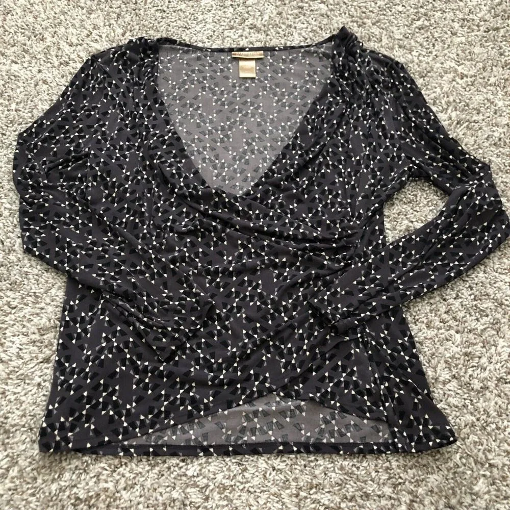 Miss Tina by Tina Knowles Women Colorful Long Sleeve Blouse Deep V Neck Top 2XL